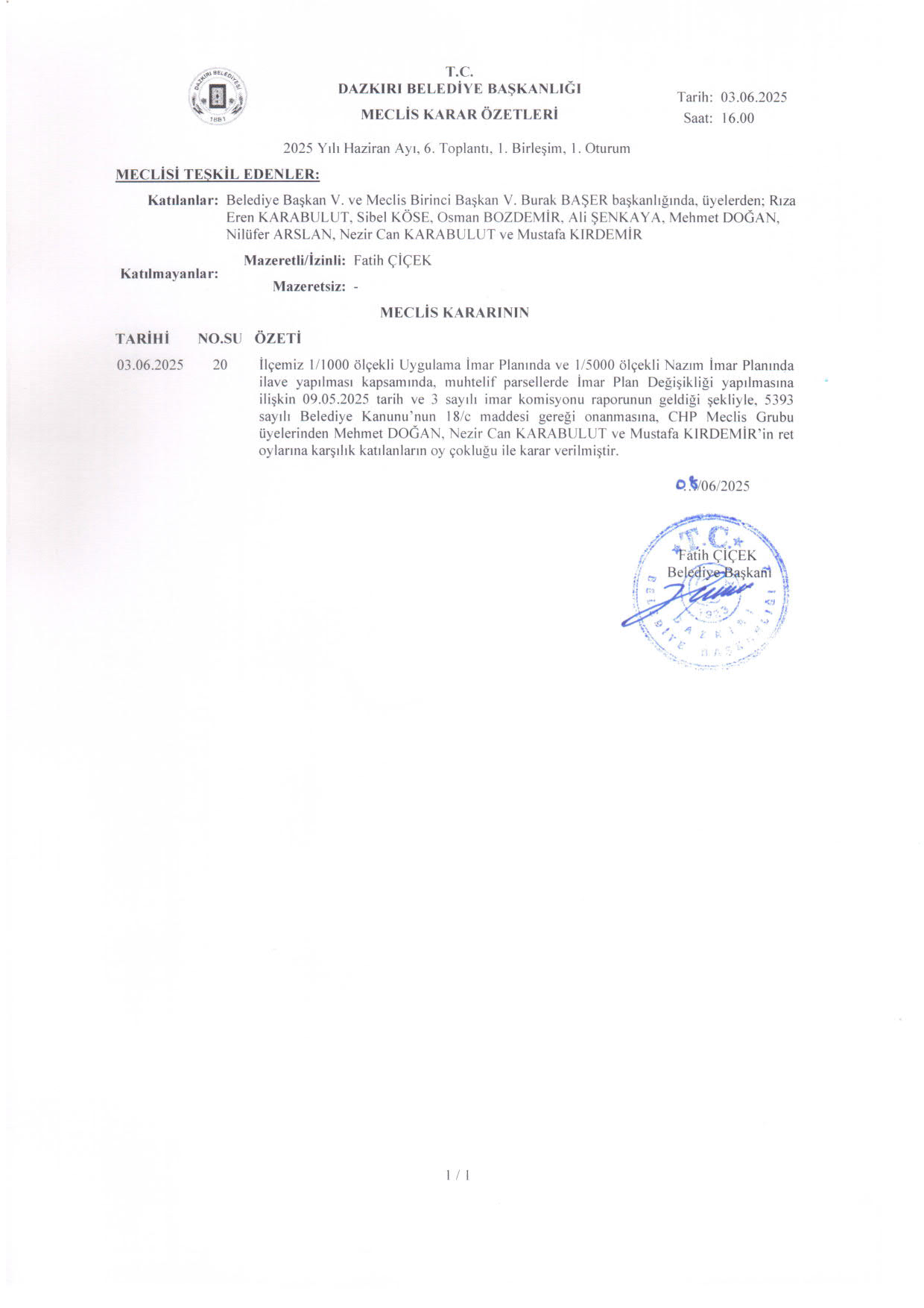 HAZİRAN 2025 MECLİS KARAR ÖZETLERİ